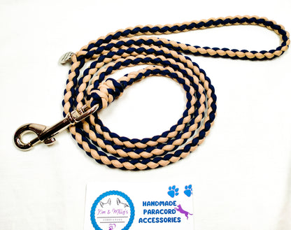 Pre Made: 4 Strand Round Braid Lead, Tan, Midnight Blue, 1.3m