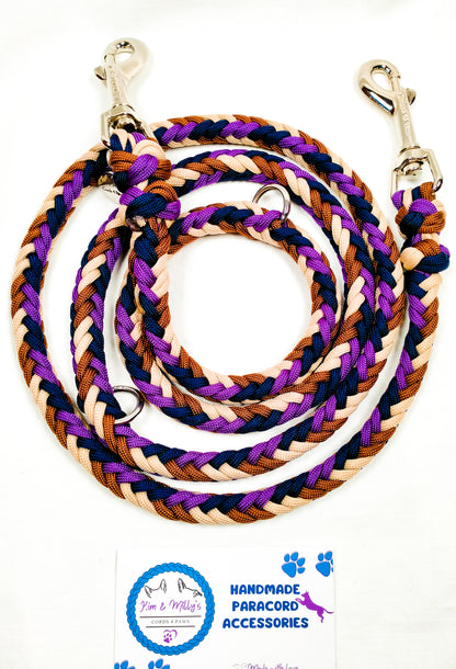 Pre Made: adjustable Herringbone Lead, Tan, Chocolate Brown, Purple, Midnight Blue, 1.35m